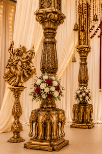 Trending Temple Style <b>Elephant</b> Theme Antique Gold Finish Mandapam Traditional <b>Elephant</b> Carved Pillar Mandap For Hindu Weddings - Product Image 4