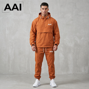 Chaqueta Anorak Impermeable con Media Cremallera y Capucha, Colores Personalizados Disponibles, Conjunto de Chándal Tejido de Color Liso, Ajuste Oversize, Chaqueta Casual OEM ODM - Product Image 1