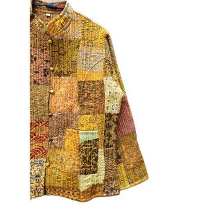 New Arrival 100% Silk Indian Handmade Boho <b>Quilted</b> <b>Jacket</b> for Women Patch Work Coats Stripe Rivet Printed Techniques Women Fit - Product Image 3