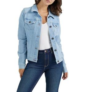 Veste en jean courte délavée bleu clair pour femme, style décontracté, à manches longues, tendance, prix de gros - Product Image 6