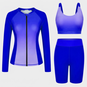 Customized <b>Women</b> Long Sleeve Zipper <b>Rashguard</b> Set Sports Bra High Waist Shorts Wholesale Factory - Product Image 1