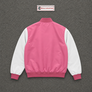 Veste de baseball en satin rose et blanc personnalisée pour hommes et femmes, qualité supérieure, deux tons, avec col montant côtelé - Product Image 6