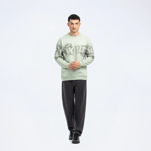 Sweat-shirt en molleton à col rond pour homme, vert clair, imprimé numérique, coupe classique, manches longues, style chinois, pour l'hiver - Product Image 2