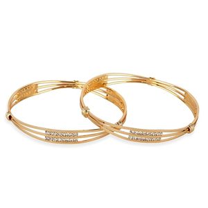Elegant 14K Gold Plated Classic Crystal Rhinestone Bezel Setting Women's Bangle Set Jewelry <b>Gift</b> - Product Image 2