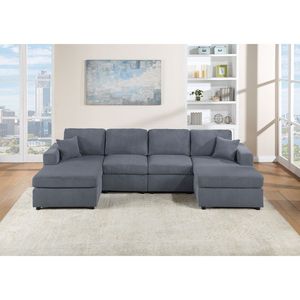 Moderno e Splendido Set Divano Componibile in Velluto a Coste Grigio Scuro 2 Pezzi LAF e RAF con Chaise Longue Senza Braccioli e Divanetto per Soggiorno - Product Image 1