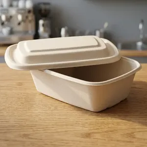 Elegant 1000ml <b>Pulp</b> Moulded Rectangle Meal Container Compostable Natural Fiber Disposable Food Box for Catering and Events - Product Image 6