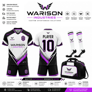 OEM Service Custom Football Teamwear Soccer Uniform Set White Black Orange Soccer Jersey Shorts Socks Sports Bag Set - Product Image 3
