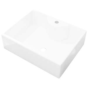 Lavabo Cuadrado de Cerámica Blanco para Baño con Orificio para Grifo - Product Image 2
