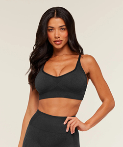 Soutien-gorge de sport noir uni sans couture pour femme, maintien moyen, respirant, pour yoga et entraînement, en Spandex et Nylon, séchage rapide - Product Image 1
