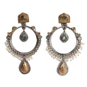 Pendientes de Aro Redondos de Latón Oxidado Bicolor con Engaste de Bisel, Estilo Bohemio, Chapados en Oro y Plata Antigua, Regalo para Fiesta para Mujer - Product Image 1