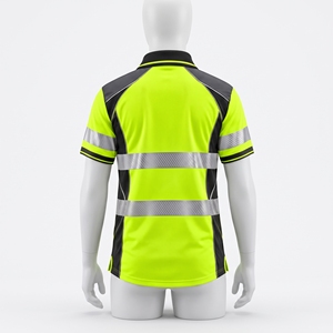 <b>Mens</b> High Visibility Neon Yellow Reflective Safety <b>Polo</b> <b>Shirt</b> <b>Black</b> Contrast Panels Industrial Workwear Uniform Custom Design - Product Image 4