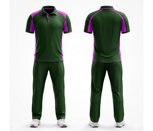 Uniforme Deportivo Ligero de Secado Rápido con Estampado por Transferencia para Equipos de Cricket Masculinos, Bloques de Color Morado y Verde, Transpirable para Clubes - Product Image 3