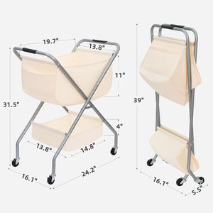 Chariot à linge pliable de 31,5 po de hauteur avec roulettes, panier à linge roulant, cadre en acier robuste et doublure en toile - Product Image 2