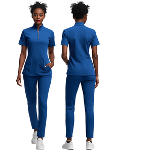 Women Mandarin Collar Zip Breathable Comfortable Hospital <b>Scrub</b> <b>Set</b> - Product Image 3