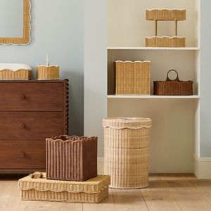 Paniers de rangement en rotin écologiques, faits à la main, tressés, hauts, à bord festonné, organisateur de maison naturel, vente en gros B2B, directement de l'usine - Product Image 5