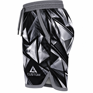 Custom <b>Men</b> MMA Fight <b>Shorts</b> <b>Black</b> White Geometric Sublimation Transfer Print Breathable 140g Polyester/Cotton Muay Thai Boxing - Product Image 4