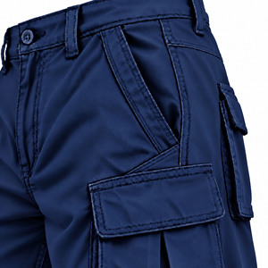 Men's Navy Blue <b>Wide</b> <b>Leg</b> Cargo Pants Mid Waist Button Fly Street Style <b>Trousers</b> With Multiple Pockets - Product Image 4