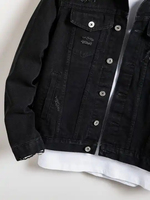 Veste en jean noire déchirée pour homme - Veste en jean premium déchirée pour le streetwear - Vêtements d'extérieur pour homme de haute qualité en gros