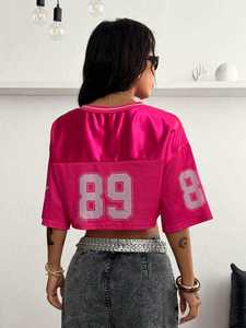 Camiseta de fútbol americano vintage de poliéster oversize de tela de malla para hombre, camiseta corta para mujer, servicios de procesamiento de prendas de vestir - Product Image 5