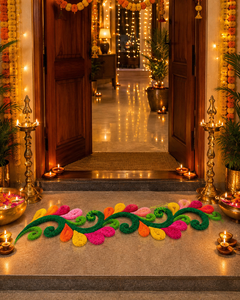 Tapete Rangoli con Diseño Calado para Decoración de Entrada del Hogar en Diwali |   Decoración Floral Hecha a Mano para Puerta y Suelo, para Decoración Festiva del Hogar - Product Image 1