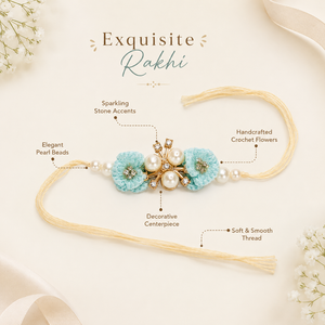 Rakhi de Diseño Étnico con Flores de Plástico Tejidas a Crochet y Centro de Perlas, Regalo Tradicional para Raksha Bandhan - Product Image 6