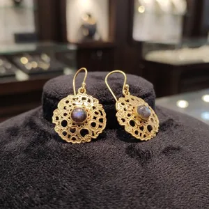 Pendientes de latón con piedra preciosa de labradorita natural, hechos a mano, estilo bohemio, venta al por mayor - Product Image 2