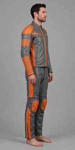 Traje de Motociclismo de Cuero para Hombre, Dos Piezas, Color Gris y Naranja, Resistente al Viento - Product Image 3