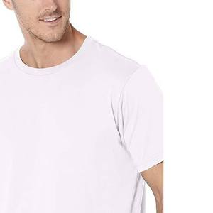 T-shirt blanc à manches courtes pour homme, col rond, coupe classique, couleur unie, décontracté, tricoté, tissu jersey 100% coton - Product Image 3