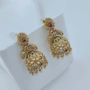 JeweleMarket Designer Dangle <b>Earrings</b> with Potstone and Pearl Fine Jhumki 10575655PGR - Product Image 1