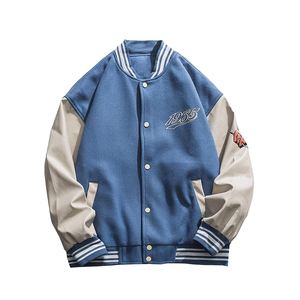Retro College Style <b>Women's</b> Varsity Letterman <b>Jackets</b> Patchwork Ladies Baseball <b>Bomber</b> Contrast Sleeves Crop Coat Embroidery - Product Image 1