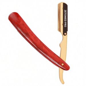 Premium <b>Straight</b> Edge <b>Razor</b> Stainless Steel Black and Gold Barber <b>Razor</b> with Wooden Handle Professional Hair Removing Tool - Product Image 4