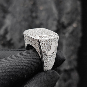 Luxury Moissanite <b>Mens</b> Statement <b>Ring</b> Square 925 <b>Silver</b> Iced Out Pave Setting <b>Silver</b> Finish Custom Initial Fashion Jewelry Gift - Product Image 4