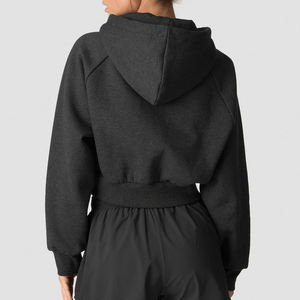 Sudadera con capucha corta de forro polar para mujer, con cremallera completa, manga larga, cordón ajustable, nueva colección, color algodón - Product Image 3