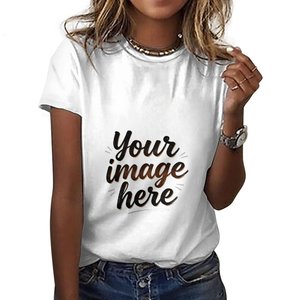 T-shirt en coton imprimé à manches courtes et col rond pour femme, coupe ample, motif lettres, décontracté, toutes saisons - Product Image 1