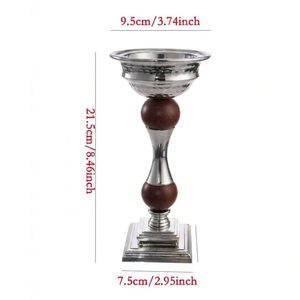 <b>Silver</b> Metal Tall Incense <b>Burner</b> Featuring Dark Wooden Bowl Upper Section Accent Ideal For Modern Traditional Arabic Decoration - Product Image 3