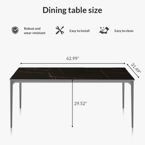 63 Inch Sintered Stone/Marble/Porcelain Top <b>Dining</b> <b>Table</b> Aluminium Alloy Grey Legs for Kitchen/Living Room Elegant <b>Dining</b> <b>Table</b> - Product Image 6