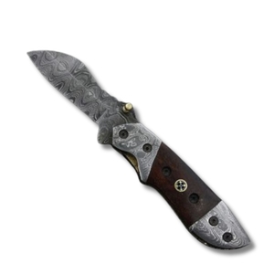 Cuchillo Plegable Recto de Acero de Damasco de Grado Industrial OEM de la Mejor Calidad con Mango de Madera y Empuñadura de Latón para Caza - Excelente Regalo para Él y Ella - Product Image 1