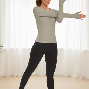 Chemise de yoga pour femme à manches longues, sans couture, coupe ajustée, pour la course à pied, la gym et le fitness, vêtements de sport, chemise de yoga pour femme - Product Image 5
