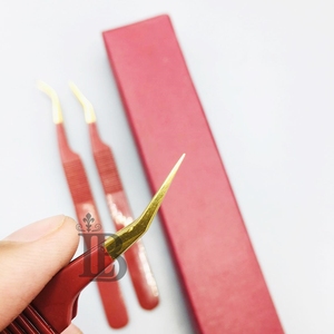 <b>Top</b> Demand New Arrival Sustainable Red Color Gold Tip Stainless Steel Eyelash Extension Tweezers Mega Volume Mink Eyelash - Product Image 1
