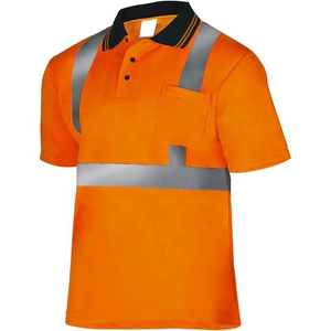 High Visibility Reflective <b>Polo</b> Shirt Men's Short Sleeve Safety Workwear <b>Orange</b> Woven Polyester Casual Plus Size - Product Image 4