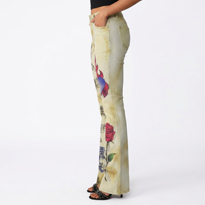 Flare Enzyme Wash Spandex Cotton Women's Cotton Fleece floral printed washed Sweatpants for women - Product Image 3
