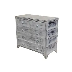 Luxury High-End Customize American Style Furniture Antique White Finish Metal Chest Of Drawers Cabinet Made in India