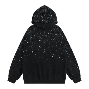 Sweat à capuche unisexe oversize en polaire avec strass et broderie personnalisée, style streetwear - Product Image 1