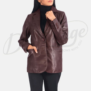 Women <b>Maroon</b> Real Leather Blazer Jacket Slim Fit Premium Sheepskin Formal Casual Business Outerwear Fashionable <b>Coat</b> - Product Image 4