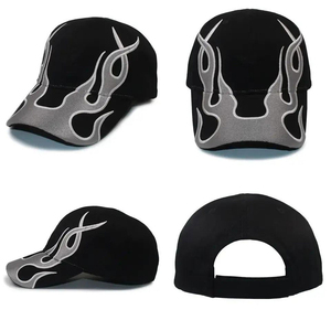 Casquette de baseball noire avec broderie flamme argentée, 6 panneaux, ajustable, unisexe, style urbain décontracté, pour le voyage, printemps-été - Product Image 4