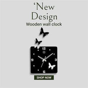 3D Butterfly Square Quartz Analog Wall Clock <b>Acrylic</b> <b>Mirror</b> Decorative Silent Needle Display LUMINOVA for Living Room - Product Image 2