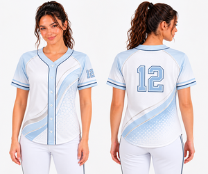 Maillot de baseball sublimé pour femme, multicolore, manches courtes, col en V, séchage rapide, motif uni, coupe ajustée, numéro d'équipe - Product Image 1