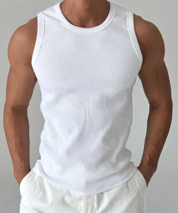 Débardeur côtelé en pur coton épais pour hommes musclés, coupe ajustée et élastique - Product Image 3