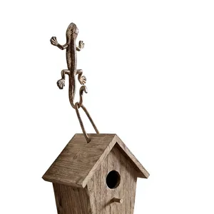 Nichoir à oiseaux en métal antique, décoration murale, finition laiton vintage, mangeoire à oiseaux pour jardin, balcon, terrasse et extérieur - Product Image 6
