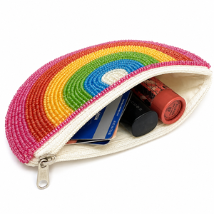 Handmade Beaded Rainbow Coin Purse Zipper Closure <b>Mini</b> Unisex Creative Wallet Fashion Makeup <b>Pouch</b> Travel Accessory - Product Image 2